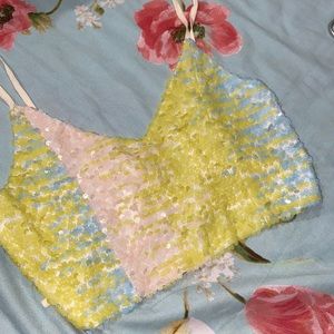 SHEIN sequins v-neck tie back crop top